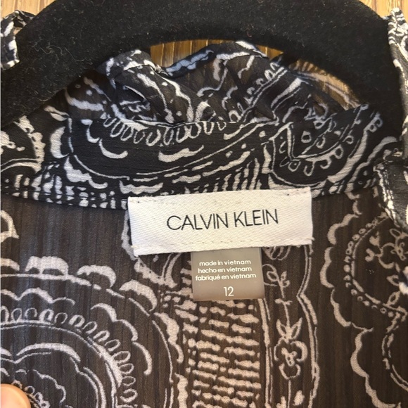 Calvin Klein Black and White Paisley Long Sleeve Dress - Picture 2 of 12